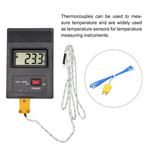 MECCANIXITY 5pcs K Type Thermocouple Mini Connector Temperature Sensor Probes PTFE 3.3ft -50 to 260°C(-58 to 500°F), Blue...