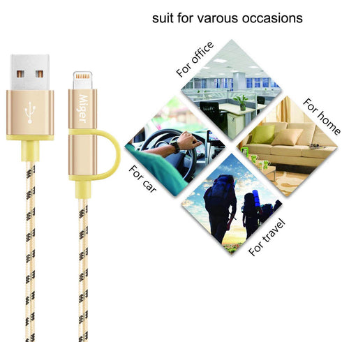 Multi Charging Cable 6.5Ft/2M MFi Certified 2Pack USB A to Lightning/Micro USB Cables 2 in 1 Nylon Braided Charge and Sync Charger Cord for iPhone...