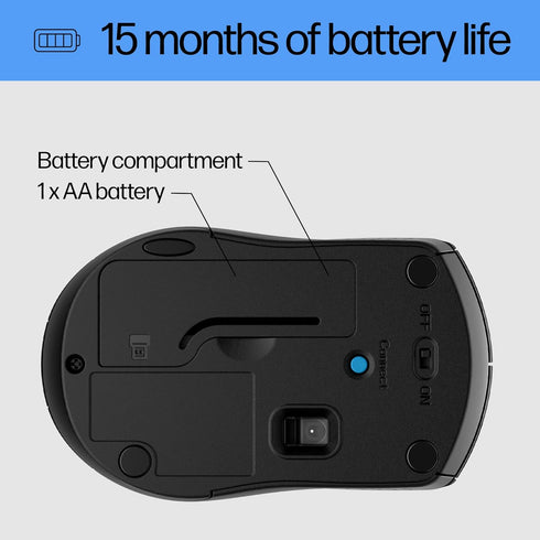 HP Wireless Mouse - Black, 15-Month Battery, 1600 DPI Sensor, Side Grips - For PC/Laptop, Mac, Chromebook...