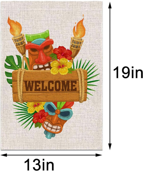 Tiki Bar Garden Flag 12.5×18'' Hawaiian Luau Party Yard Welcome Sign Summer Tropical Pool Beach Party Decoration Outdoor Outside Home House Flag...