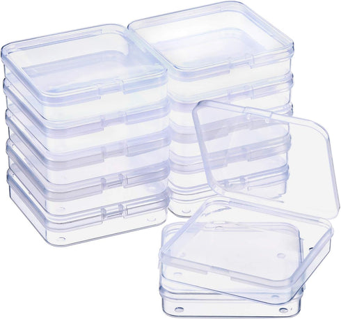 SATINIOR 12 Pack Clear Plastic Beads Storage Containers Box with Hinged Lid for Beads and More (2.75 x 2.75 x 0.67 Inch)...