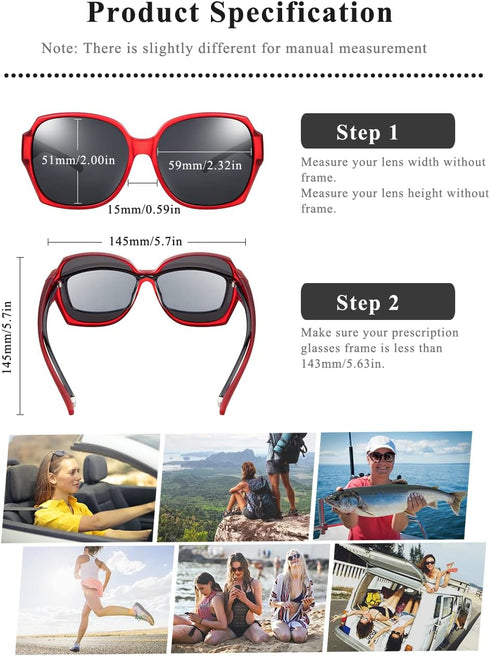 Polarized Sunglasses Fit Over Glasses Over Glasses Trendy Round Cat Eye and HD Wrap-around Sunglasses (matte red, Black)...