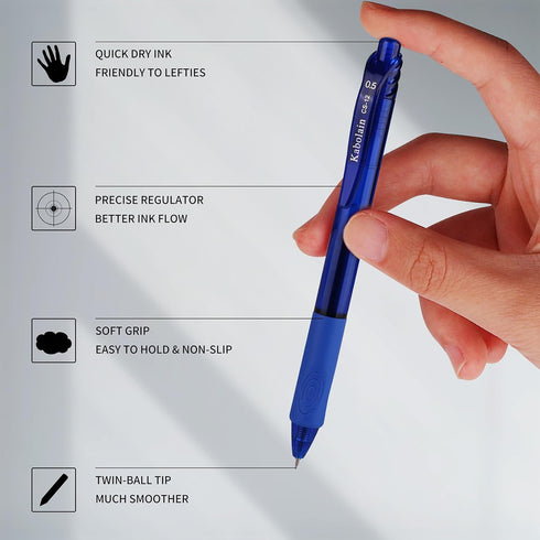 12 Pack Gel Ink Pens, 0.5mm Retractable Ballpoint Pens(Black/Blue/Red), Fine Point Smooth Pens with Soft Grip, Office Pens School Supplies for Wri...