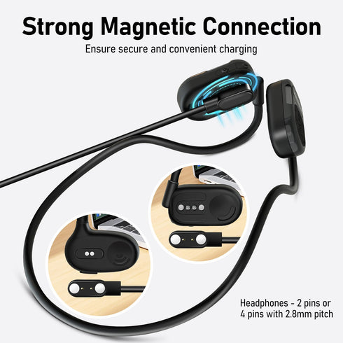2-Pack Magnetic Charging Cables LMC284: Fast & Safe Charging for Open-Ear Bluetooth Headphones. USB Charger Cord for Bone Conduction Wireless Earp...