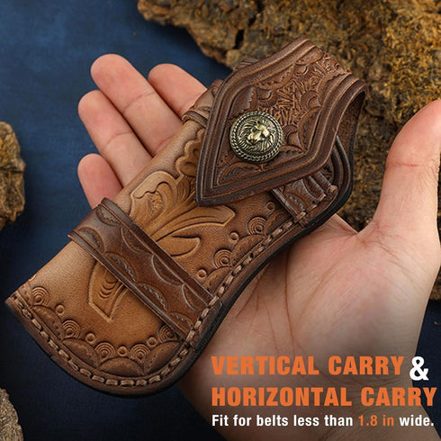 Omesio Pocket Knife Sheath, 5" Horizontal Knife Sheath for Belt, EDC Organizer Folding Knife Leather Sheaths, Small Belt Pouch Holder for Men...