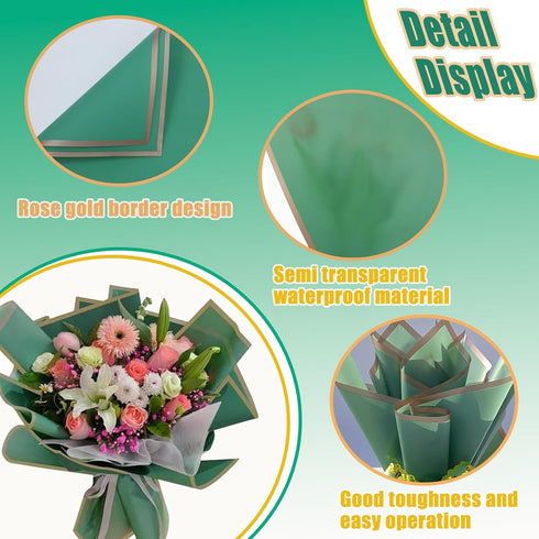 Trrioosy 20 Sheets Flower Wrapping Paper Waterproof Gold Edge Floral Bouquet Wrapping Paper Florist Supplies Gift Packaging Paper for DIY Crafts F...