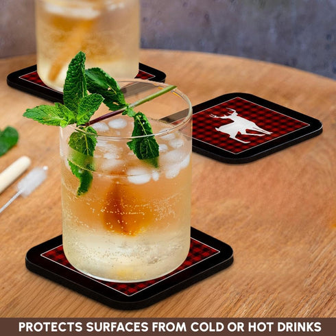 3D Rose Buffalo Plaid Buck Soft Coasters, Multicolor...