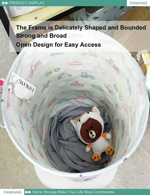 FANKANG Storage Basket, Nursery Hamper Canvas Laundry Basket Foldable with Waterproof PE Coating Large Storage Baskets for Kids Boys and Girls, Of...