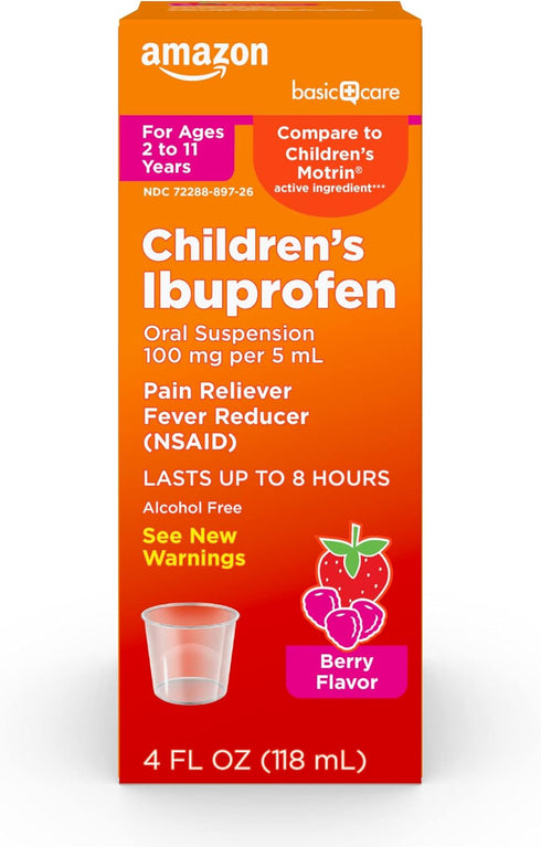 Amazon Basic Care Children's Ibuprofen Oral Suspension 100 mg, Berry, 4 fl oz (Pack of 1)...