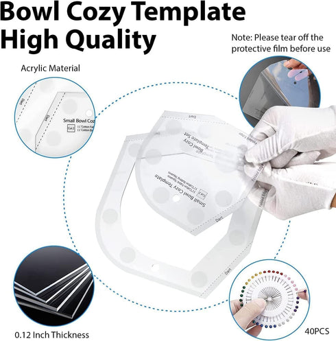 Bowl Cozy Template 3 Sizes,Bowl Cozy Template Cutting Ruler Set,Acrylic Transparent Quilting Bowl Templates for Hot and Cold Food Bowl Rack,withou...