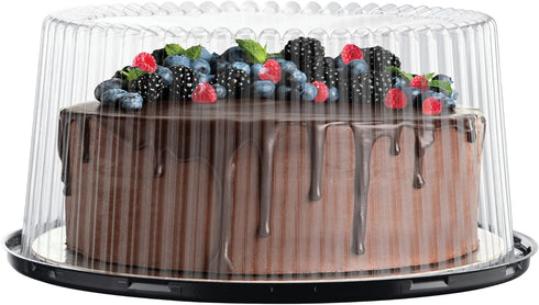 9" Plastic Disposable Cake Containers Carriers with Dome Lids and Cake Boards | 3 Round Cake Carriers for Transport | Clear Bundt Cake Boxes/Cover...