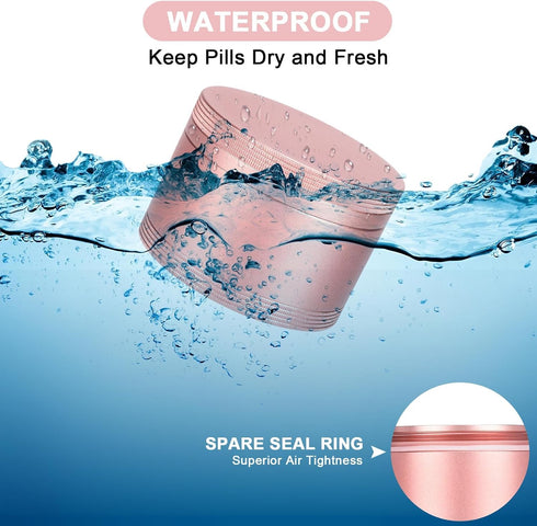 Pink Metal Pill Box Daily - Single Waterproof Travel Pill Container for Purse, Portable Pill Case for Vitamins, Fish Oil, Medicine, Cute Pill Hold...