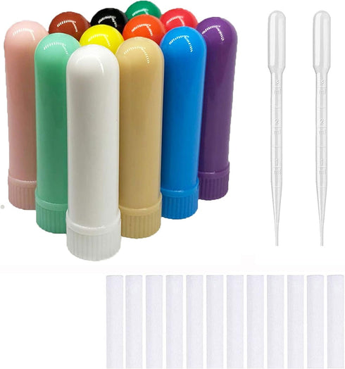 12 PCS Nasal Inhaler Tubes Kit Contains: 12 Empty Nasal Inhaler Tubes (with Wicks) 2 droppers...