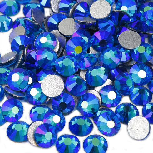 Genie Crystal 1440 Pcs Peacock Blue AB Rhinestones Flatback SS 20, 5 mm 10 Gross Pack Blue Zircon Aurora Borealis Glass Glue on Rhinestone for Tum...