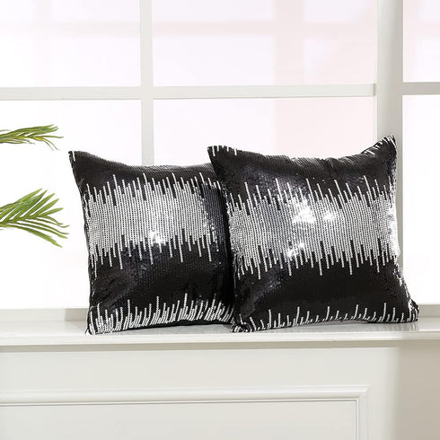 Eternal Beauty Sequin Pillow Covers, Glitter Decorative Pillowcase for Home Decor Throw Cushion Couch Sofa Bed Living Room, 18x18 inches, Black+Si...