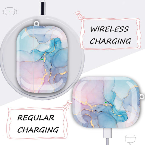 Protective Hard Case with Cleaner Kit Cover Skin Portable Shockproof Women Girls with Keychain for Apple Airpods Pro 2nd Charging Case - Watercolo...