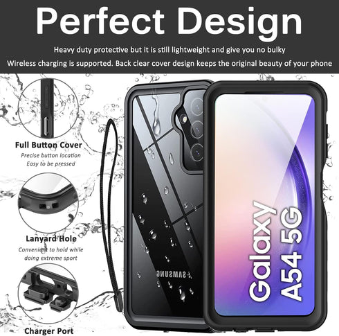 Miimall Compatible for Samsung Galaxy A54 5G Case Waterproof, Built-in HD Clear Screen Protector, 360 Degree Full Shockproof Bumper, Professional ...