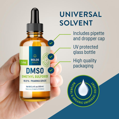 DMSO (Dimethyl Sulfoxide) 99.9% Pharmaceutical Grade 3.38oz - Glass Bottle with Dropper...