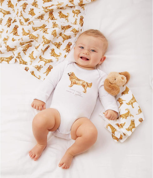 Mud Pie Golden Retriever Print Muslin Baby Swaddle Blanket, 47" x 47"...