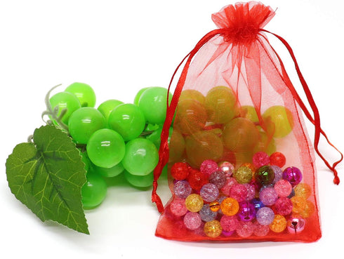 100Pcs Red Organza Gift Bags 3.5x4.5, Small Christmas Candy Bags with Drawstring for Baby Shower, Wedding, Party Favor Pouches...