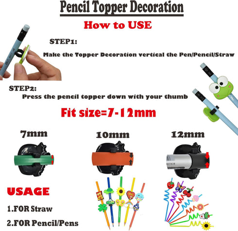 YEALQU 100PCS Random Different Pencil Topper Decoations Cute PVC Pencil Toppes Lovely Black Clip Pencil Decoration Accessories for Pupil/Junior St...