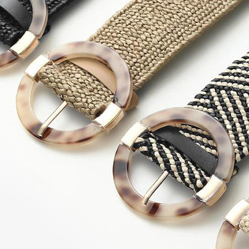 Women Straw Woven Belt Elastic Braided Stretch Waist Belt Ladies Boho Buckle Dress Buckle Belt...