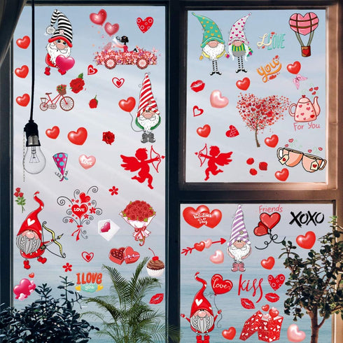 Valentine's Day Window Clings Decorations, 9 Sheets Window Stickers Decals for Home, Office, Love Heart Decals Ornaments Birthday, Wedding, Annive...