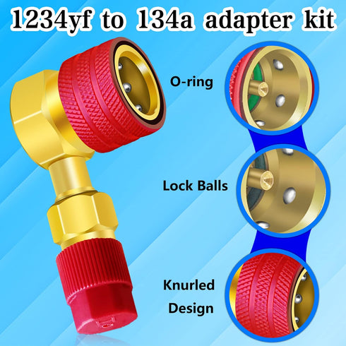 R1234yf to R134a Aadapter, 90 Degrees R134a to R1234yf Adapters, High/Low Pressure Side R1234yf Quick Couplers kit, R1234yf to R134a Conversion Ad...