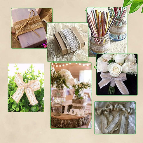 12 Yards Burlap Lace Craft Ribbon 6 Rolls Burlap Lace Ribbons in 6 Assorted Styles, Handmade Burlap Ribbons for Crafts Gifts Party, Rustic Wedding...