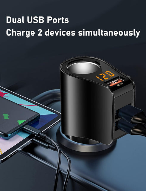 LIHAN Cigarette Lighter Socket Adapter, Car Charger QC3.0, 12V/24V Outlet Plug Splitter with Multi USB Ports, Voltmeter Compatible for iPhone, Gal...