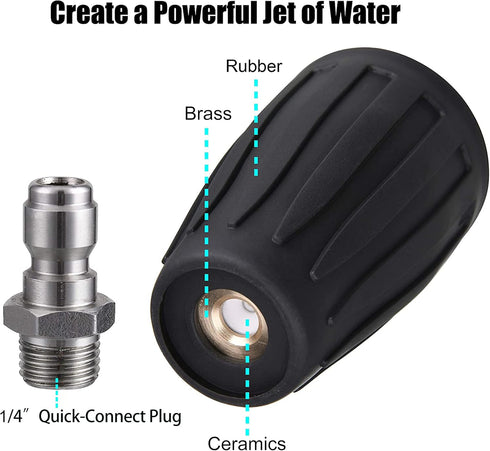 M MINGLE Turbo Nozzle for Pressure Washer, Rotating Nozzle and 5 Tips, 1/4 Inch Quick Connect, 3600 PSI, Orifice 3.0...