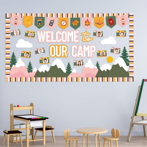 Camping Bulletin Board Set Welcome to Our Camp Summer Classroom Decorations Border Adventure DIY Photo Craft Camper Cutouts for Students School ki...