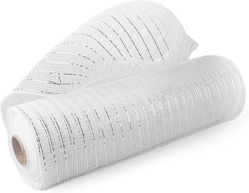 2 Rolls White Deco Mesh Ribbon 10 in x 30 ft,Basic Metallic Deco Mesh RibbonRolls for Deco DIY Wreath Supplies Christmas Tree Decoration Gift Wrap...