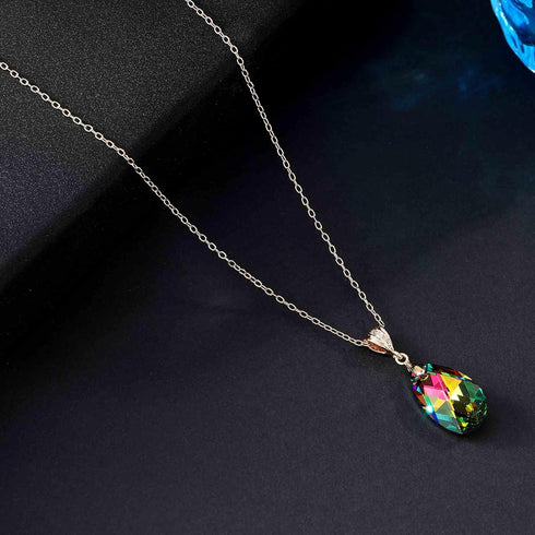 EVEVIC Austrian Crystals Teardrop Pendant Necklace for Women 14K Gold Plated Eco-friendly Brass Hypoallergenic Jewelry...