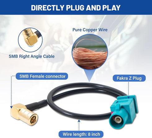 Anina Fakra Z Male to SMB Plug Adapter Connector for Factory Satellite Radio Antenna Adapter to Sirius XM Receiver Tuner Wire Harness Fit GM Ford ...