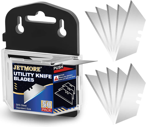 JETMORE Utility Knife Blades, 50 Pack Box Cutter Blades, SK5 High Carbon Steel Utility Blades, Standard Size Blades for Box Cutter, Sharp Box Cutt...