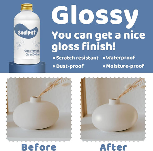 200ml Air Dry Clay Glaze, Gloss Varnish for Air Drying Clay, Air Dry Clay Varnish for Pottery and Acrylic Paint, Colourless, Waterproof, Scratch R...