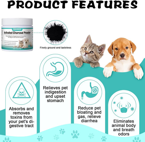 Activated Charcoal for Dogs, Cats, and All Pets, Charcoal for Dogs Poisoning, Digestive Health, Gas & Liver Support, Non-GMO, Gluten Free,3.53oz(P...