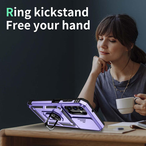 for Samsung Galaxy A14 5G Case with Slide Lens Cover, HD Screen Protector, Military Grade Drop Protection, Magnetic Rotated Ring Holder Kickstand ...