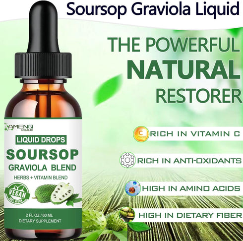 Soursop Graviola Liquid Drops, Organic Soursop Leave Extract w/Sea Moss, Elderberry Vitamin C and Zinc, 16-in-1 Soursop Bitters Liquid for Cell Su...