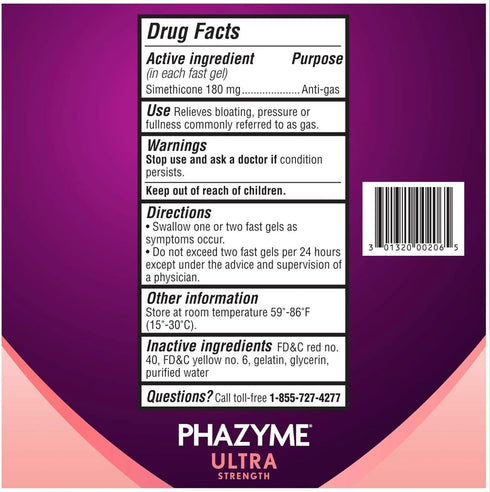 Phazyme Ultra Strength Gas & Bloating Relief, Works in Minutes, 48 Fast Gels...
