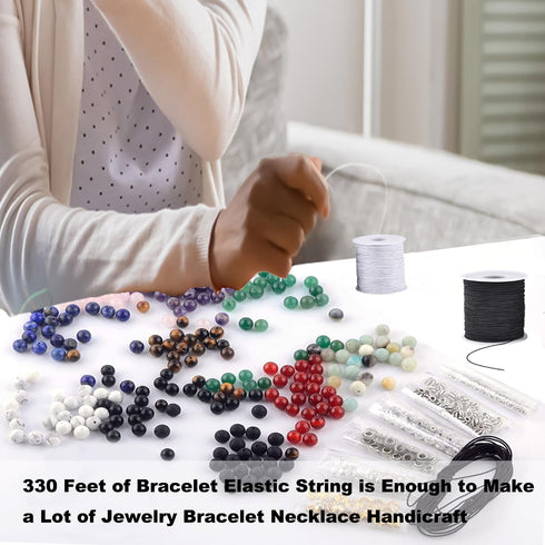 Elastic Cord for Bracelets, 2 Rolls 1 mm 330 Feet Sturdy Bracelet String, Stretchy Elastic String for Jewelry Making, Necklaces, Beading...