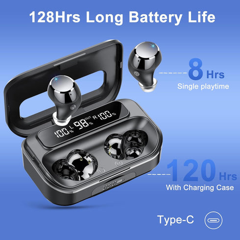 Ear Buds Wireless Bluetooth Earbuds Bluetooth 5.3 Headphones with 4 ENC Noise Cancelling Mic Powerful Bass In-Ear Earbuds with LED Display 128H IP...