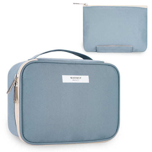 Narwey Travel Makeup Bag Large Cosmetic Bag Make up Case Organizer for Women (Greyish Blue)...