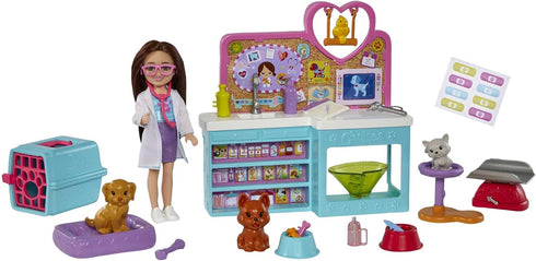 Barbie Doll & Playset with Accessories, Chelsea Can Be Pet Vet Set with Brunette Small Doll, 4 Animals & 18 Pieces...