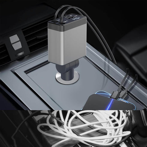Retractable Car Charger, 4 in 1 Fast Car Phone Adapter 66W, Retractable Cables and USB Car Charger,Compatible with iPhone 15/14/13/12/11/10,iPad,G...