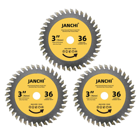 3PACK 3-Inch(75mm) 36T TCT Circular Saw Blade with 3/8-Inch(9.5mm) Arbor, Fast Clean Wood Plastic Cutting Cut-Off Wheel Compatible with Bosch Ridg...
