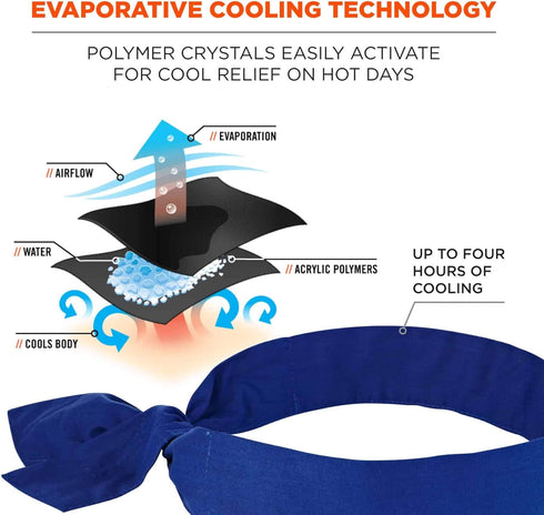 Ergodyne Chill Its 6700 Cooling Bandana, Evaporative Polymer Crystals for Cooling Relief, Tie for Adjustable Fit, Blue...