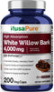NusaPure White Willow Bark 4000mg, 200 Veggie Capsules, Max Strength, Non-GMO, Bioperine, Herb Extract...