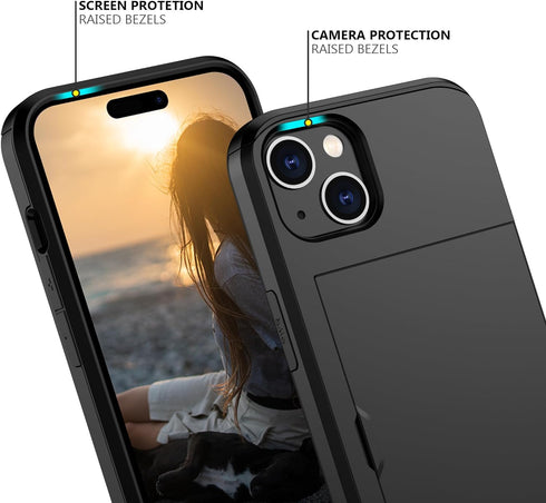 Nvollnoe Compatible with iPhone 15 Case with Card Holder Heavy Duty Protective Dual Layer Shockproof Hidden Card Slot Slim Wallet Phone Cover for ...